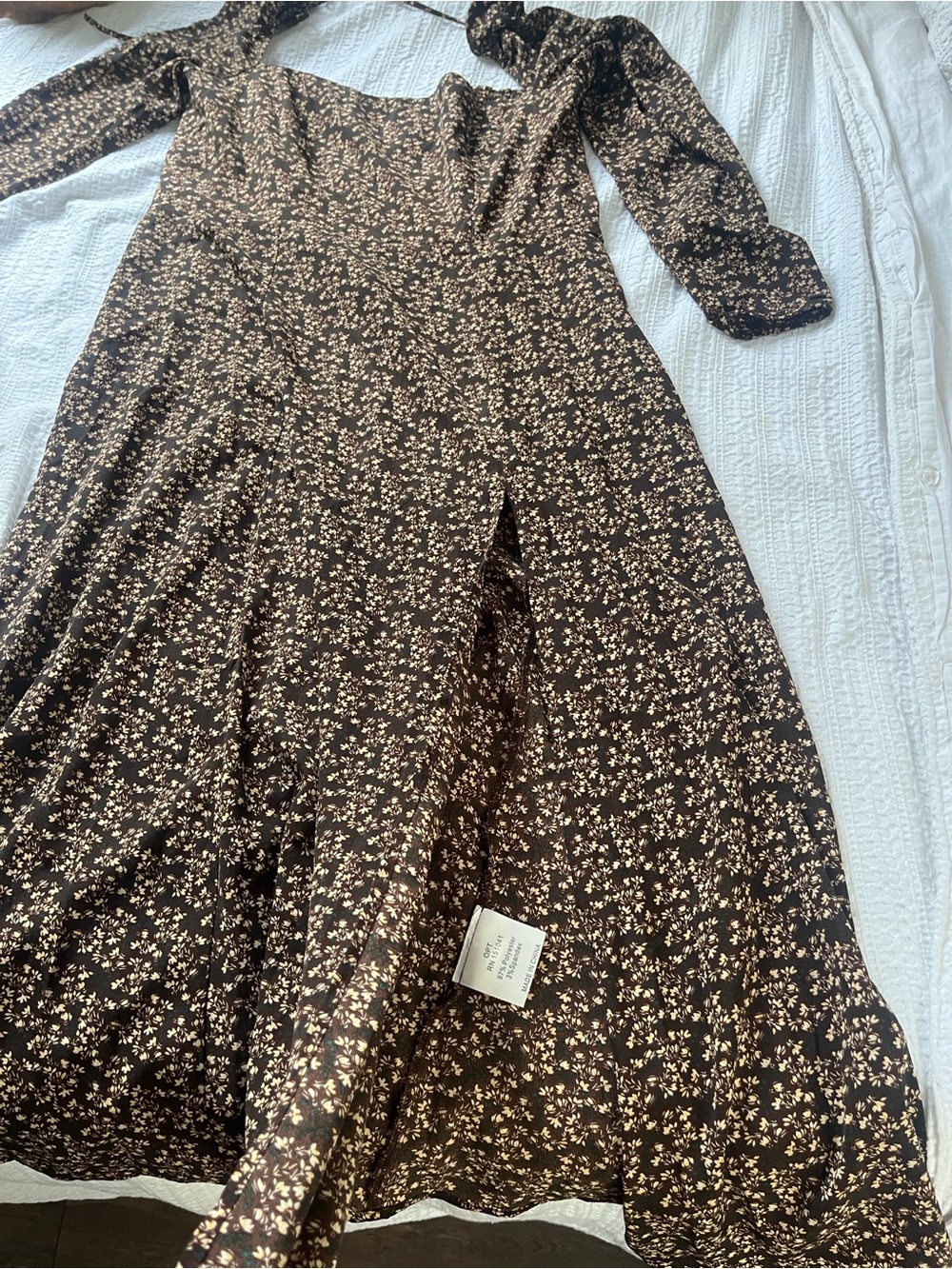 Brown Floral Long-Sleeve Maxi Dress with Square Neck - Picture 11 of 14